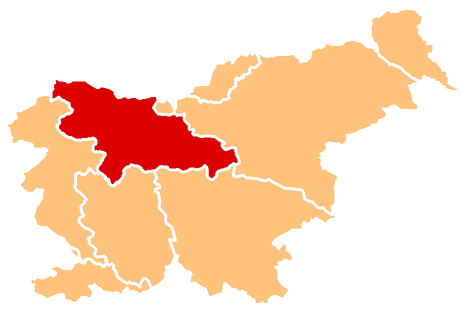 Zemljevid Slovenije z označenimi regijami Štajerska, Koroška in Prekmurje