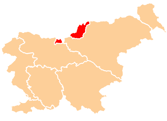 Zemljevid Slovenije z označenimi regijami Koroška