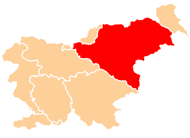 Zemljevid Slovenije z označenimi regijami Štajerska